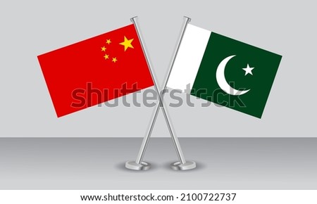 Crossed flags of China and Pakistan. Official colors. Correct proportion. Banner design