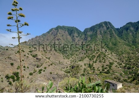 Summer views of the picturesque town of Hermigua on the island of La Gomera in the Atlantic Ocean