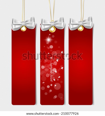 Card note with gift bows. Vector illustration.