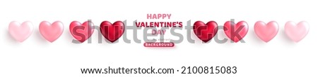 Valentine's day rose pink and red gradient hearts set isolated on white background. Vector illustration. 3d pastel love symbols. Valentin holiday icons, concept header pattern, glossy balloons banner Royalty-Free Stock Photo #2100815083