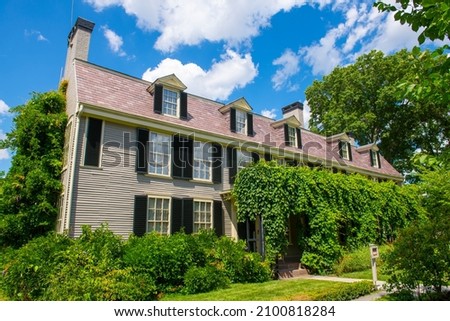Old House at Peacefield is a historic home of Adams family including US presidents John Adams and John Quincy Adams at 135 Adams Street in city of Quincy, Massachusetts MA, USA.  Royalty-Free Stock Photo #2100818284