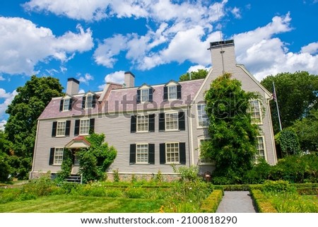 Old House at Peacefield is a historic home of Adams family including US presidents John Adams and John Quincy Adams at 135 Adams Street in city of Quincy, Massachusetts MA, USA.  Royalty-Free Stock Photo #2100818290