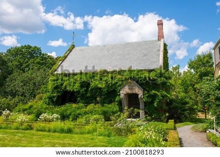 Old House at Peacefield is a historic home of Adams family including US presidents John Adams and John Quincy Adams at 135 Adams Street in city of Quincy, Massachusetts MA, USA.  Royalty-Free Stock Photo #2100818293