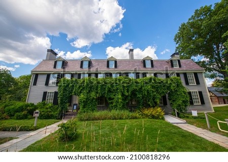 Old House at Peacefield is a historic home of Adams family including US presidents John Adams and John Quincy Adams at 135 Adams Street in city of Quincy, Massachusetts MA, USA.  Royalty-Free Stock Photo #2100818296