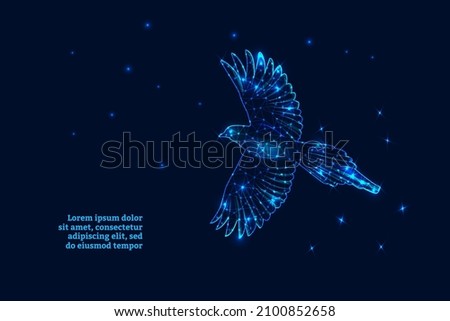 Futuristic glowing flying bird, vector illustration. Royalty-Free Stock Photo #2100852658