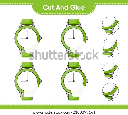 Cut and glue, cut parts of Watches and glue them. Educational children game, printable worksheet, vector illustration