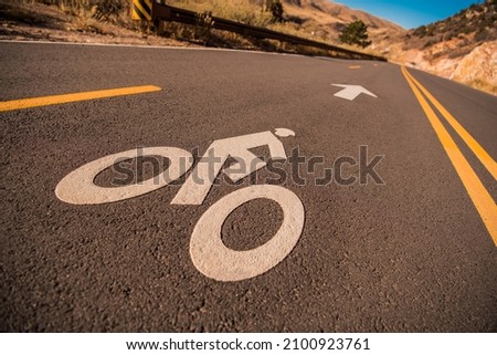 Mountain Bike Lane or Bikeways in the State of Colorado. Bicyclist Sign on a Pavement.