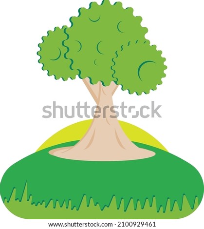vector garden with big tree. for animation, design elements, cartoons. cheerful modern colored style design