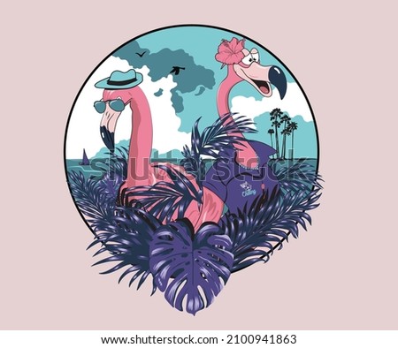flamingo tropical summer party colorful vector print design 