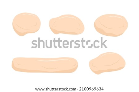Kneading dough concept. Fresh raw dough balls collection. Homemade pasta or bread. Stay home and cook healthy food by recipe. Vector illustration in flat cartoon style.
