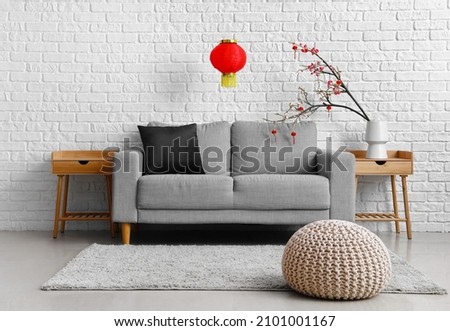 Interior of modern room decorated for Chinese New Year celebration Royalty-Free Stock Photo #2101001167