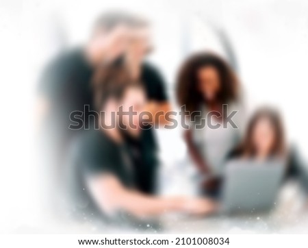 8k Blur matte painting of group of young business people working on laptop in office for vfx and post movie production projects, This image has been deliberately blurred and out of focus.