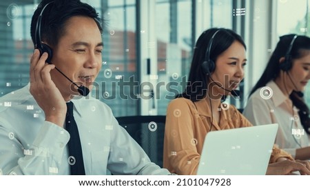 Customer support call center provide data in conceptual vision . Business and communication technology concept .
