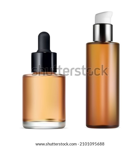 Brown glass pipette bottle. Vector serum bottle with dropper. Isolated tincture eyedropper flask, essential oil cosmetic container mock up. Nasal medicine eye drop tube, premium care Royalty-Free Stock Photo #2101095688