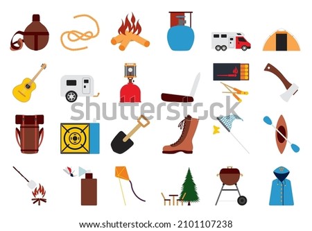 Camping Icon Set. Flat Design. Fully editable vector illustration. Text expanded.