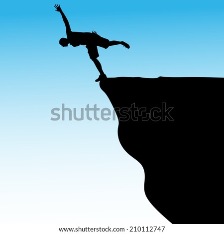 Silhouette of standing man on cliff, vector 