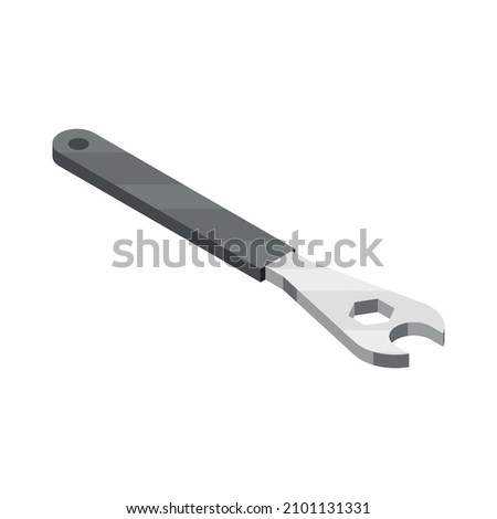 Bicycle service isometric composition with isolated image of wrench with handle on blank background vector illustration
