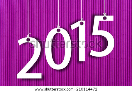 Happy New year 2015, white numbers hunging by rope on corrugated paper background.