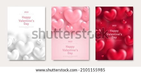 Valentine's day posters set. Vector illustration. 3d red, white and pink hearts with place for text. Cute love sale banners, vouchers or greeting cards Royalty-Free Stock Photo #2101155985