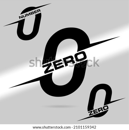 Zero; numeral and word logo for number. Zero letter with zero figure logo design. Number and name typography.  Text logo studies for all numbers. Speed and flash themed vector logo. Royalty-Free Stock Photo #2101159342