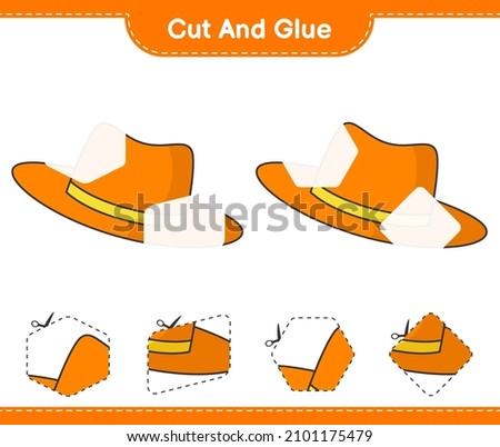 Cut and glue, cut parts of Summer Hat and glue them. Educational children game, printable worksheet, vector illustration