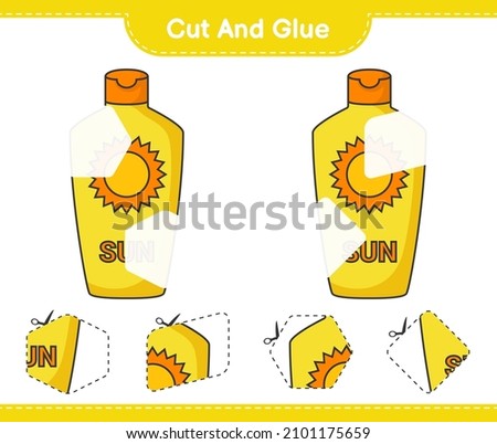 Cut and glue, cut parts of Sunscreen and glue them. Educational children game, printable worksheet, vector illustration