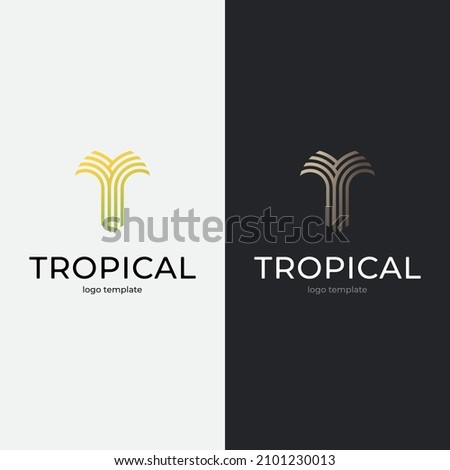 Line art Palm logo template. Vector illustration.