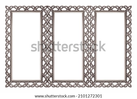 Triple silver heart frame (triptych) for paintings, mirrors or photos isolated on white background