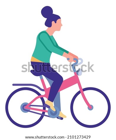 Woman riding bicycle. Ecological urban transport for green city