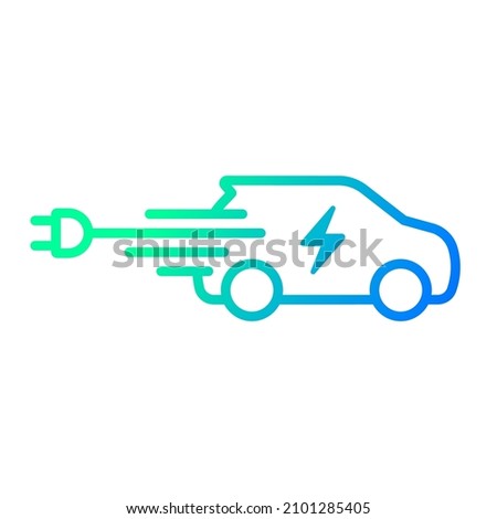 Fast electric car with plug icon symbol, EV car, Green hybrid vehicles charging point logotype, Eco friendly vehicle concept, Vector illustration Royalty-Free Stock Photo #2101285405