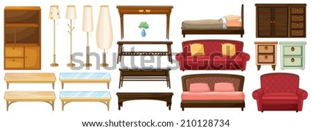 Illustration of the different furnitures on a white background
