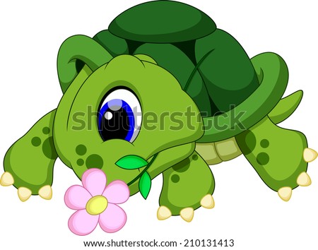 cute turtle biting a flower