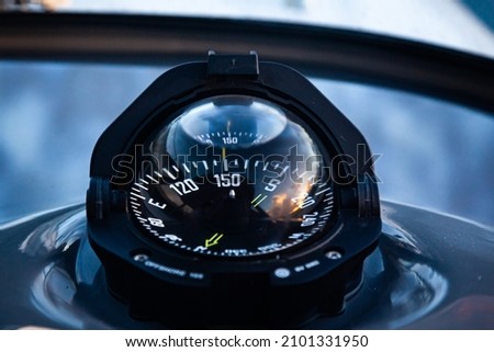 Gyro compass on an expensive yacht close-up. Yacht navigation equipment. Royalty-Free Stock Photo #2101331950