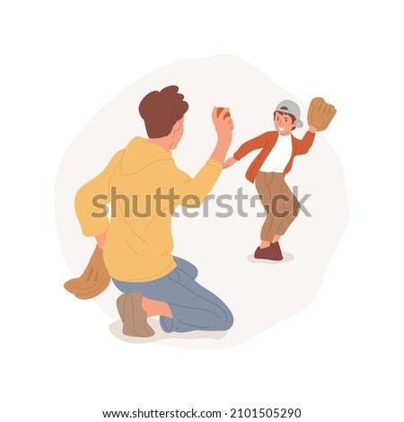 Baseball isolated cartoon vector illustration. Father and a son play baseball together, parent throwing a ball, child holding a bat, family outdoor sports, backyard activity cartoon vector.