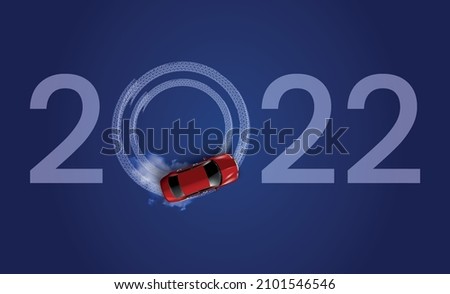 New year 2022 concept with car drift Royalty-Free Stock Photo #2101546546