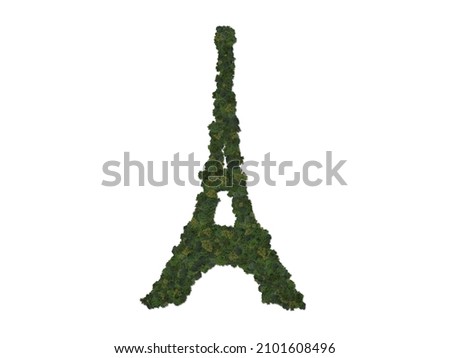 Top view of a forest of trees forming a symbol of Eiffel Tower in Paris. Top view. Environmental , Ecology, and sustainability concepts.