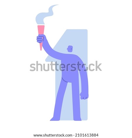 Flat modern character holding a burning torch of the winner. leadership in business, successful leader. Business Concept illustration with man taking part in business activities.