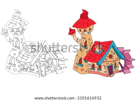 Funny water mill. Coloring book for children. Practice of handwriting. Education Development Worksheet.
