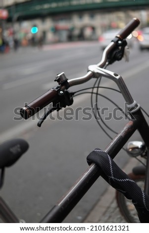 A closeup shot of a new bicycle on a blurry background