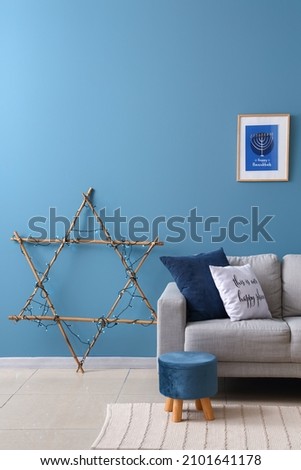 Interior of room decorated for Hanukkah celebration