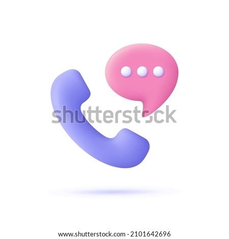 Phone handset with speech bubble. 3d vector icon. Cartoon minimal style. Support, customer service, help, communication concept. Royalty-Free Stock Photo #2101642696