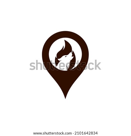 Wolf fire heart map pin concept vector logo design template	
