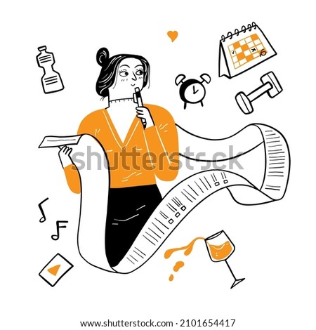 The woman holding long paper with to do list the element hand drawing vector illustration doodle style