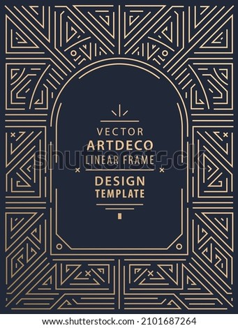 Vector arch art deco line border. Modern arabic gold frame, decorative geometric label frame. Linear ornament composition, vintage. Use for packaging, branding, decoration, etc.