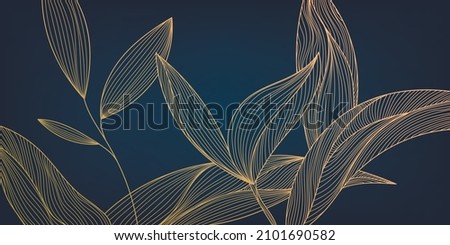 Vector leaves botanical modern, art deco wallpaper background. Line design for interior design, textile patterns, textures, posters, package, wrappers, gifts etc. Luxury Royalty-Free Stock Photo #2101690582