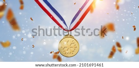 A real gold medal with a lot of text area - winner - winter copy space concept