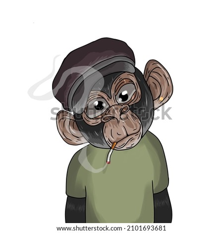 Illustration of ape in a hat and a cigarette on a transparent background
