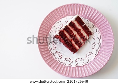 A delicious red velvet cake portion
