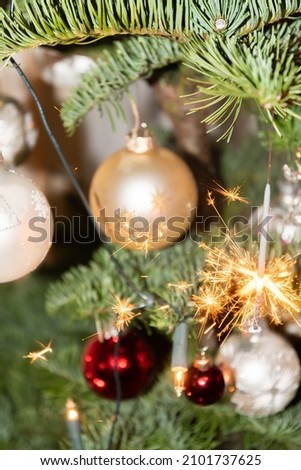 Liechtenstein, December 24, 2021 Christmas sparkling light is burning on a christmas tree