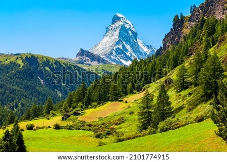 Matterhorn mountain range of the Alps, located between Switzerland and Italy Royalty-Free Stock Photo #2101774915